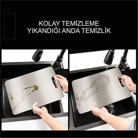 Kaliteli Paslanmaz Çelik Kokmaz Bakteri Tutmaz Mikroplastik Bırakmayan Kesme Tahtası Panosu Tezgahı Levhası