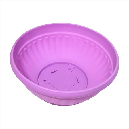 Büyük Geniş Mor Lila 33 cm Çapında Yuvarlak 10 cm Derin Tahliye Delikli Tabaklı Salon Balkon Aranjman Saksısı