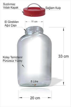 Büyük Şişman 8 Lt Litre Paşabahçe Şişecam Sızdırmaz Kapaklı Kulplu Turşu Baharat Sebze Meyve Reçel Salça Yoğurt Mayalama Saklama Kavanozu