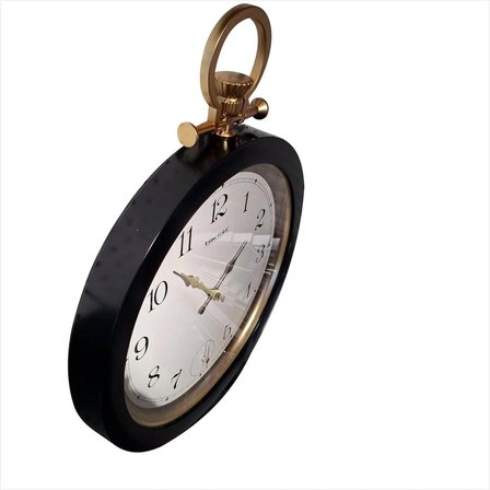 Büyük 52 cm Altın Renk Çemberli Siyah Kasa Köstekli Kurma Efektli Camlı Duvar Saati 40 cm Genişlik Sessiz Kayar Saniye Şık Görünüm Ofis Salon Hediyelik Çeyizlik Saat