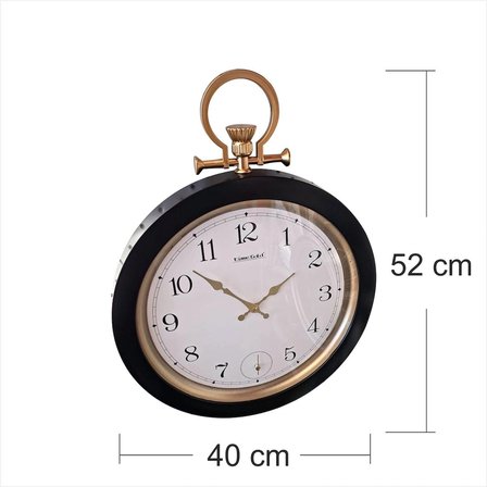 Büyük 52 cm Altın Renk Çemberli Siyah Kasa Köstekli Kurma Efektli Camlı Duvar Saati 40 cm Genişlik Sessiz Kayar Saniye Şık Görünüm Ofis Salon Hediyelik Çeyizlik Saat