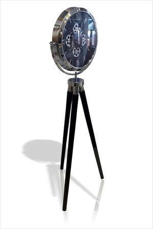 En Büyük Tripod Tripot 3 Ayaklı Saat Dışarıdan Görünen Gerçek Döner Çarklı Krom Çerçeveli Camlı Yer İstasyon Vitrin Köşe Salon Koridor Eşsiz Hediyelik Masa Duvar Yer Saati