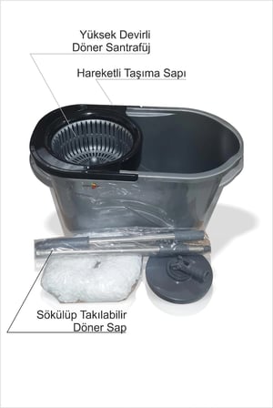 Büyük 19 Lt. Mikrofiber Döner Başlıklı Otomatik Kendinden Sıkmalı Yassı Tekerlekli Mop Mob Temizlik Seti Paspas Takımı Uzun Döner Hareketli Başlıklı Saplı