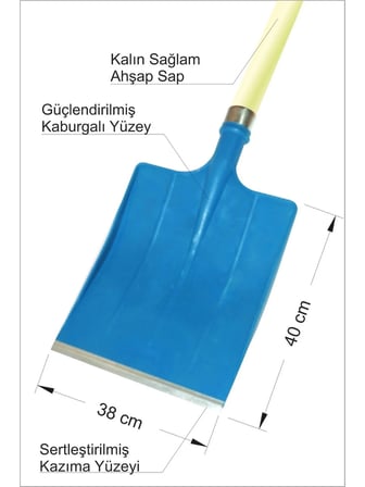 Hafif Sağlam Plastik Güçlendirilmiş Çeneli Saplı 38x40 cm. Plastik Kar Küreme Küreği Kürek Ağırlığa Dayanıklı Güçlendirilmiş Tasarım