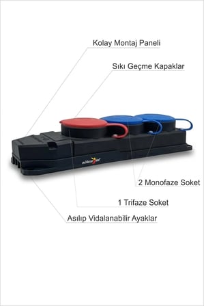 İki Monofaze Bir Trifaze Üçlü 3 Lü Profesyonel Çoklu Priz Kauçuk Gövde Bakır İletken Aksamlı Soket Kapaklı İzolasyonlu Sağlam Bağlantı Aparatlı Makine Isıtıcı Araç Şarjı İçin