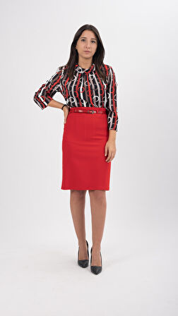 SORALLİNE KADIN OFİS ETEK 60 CM BOYUNDA 740 KIRMIZI MEVSİMLİK ÜRÜN