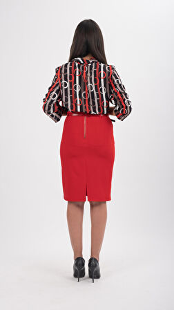 SORALLİNE KADIN OFİS ETEK 60 CM BOYUNDA 740 KIRMIZI MEVSİMLİK ÜRÜN