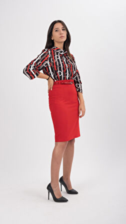 SORALLİNE KADIN OFİS ETEK 60 CM BOYUNDA 740 KIRMIZI MEVSİMLİK ÜRÜN