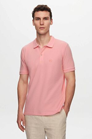 Ds Damat Regular Fit Pembe Pike Dokulu %100 Pamuk Kıvrılmaz Polo Yaka Nakışlı T-Shirt 4HC14ORT51000
