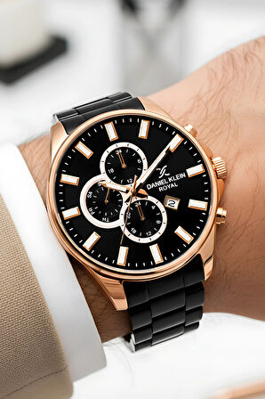 Daniel Klein Erkek Kol Saati Takvimli Çelik Kordon Çelik Kasa 3 Atm Su Geçirmez Siyah-Rose zmdk1143