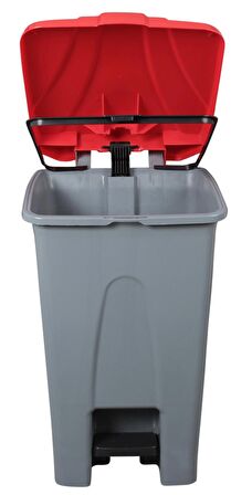 Safell Plastik Pedallı Tıbbi Atık Çöp Kovası, 70Lt Çöp Konteyneri - Kırmızı