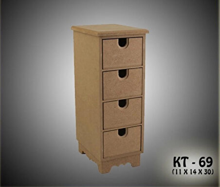 Ahşap Boyanabilir 4 Çekmeceli Takı-makyaj-aksesuar Dekoratif Organizer Kutu