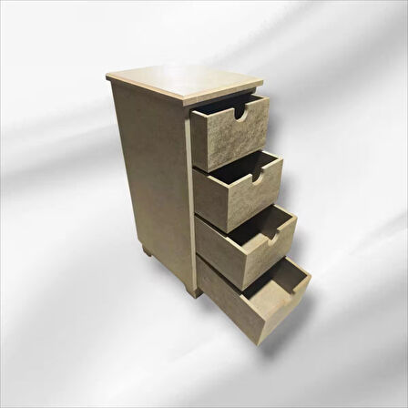 Ahşap Boyanabilir 4 Çekmeceli Takı-makyaj-aksesuar Dekoratif Organizer Kutu