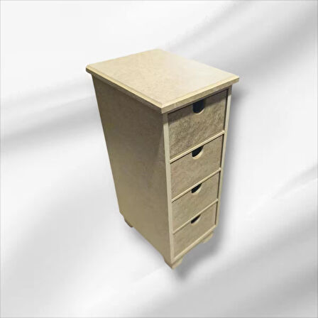 Ahşap Boyanabilir 4 Çekmeceli Takı-makyaj-aksesuar Dekoratif Organizer Kutu