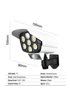 Kumandalı Güneş Enerjili Hareket Sensörlü Güvenlik Kamerası Görünümlü Dış Mekan Bahçe Aydınlatması