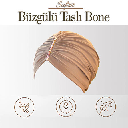 Büzgü Taşlı Bone - Tesettür Bone - Bone Eşarp- Hazır Bone Şal- Tasarım Bone Modelleri