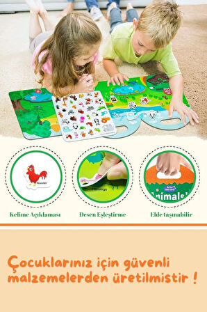 Çocuklar İçin Yeniden Kullanılabilir Çıkartma Kitabı–İngilizce 3+ Yaş Eğitici Etkinlik Kitapları