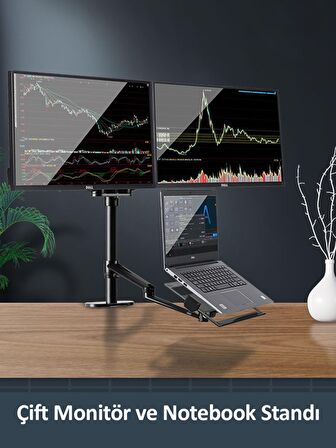 NPO STD7093S 10"-27" Notebook Stand ve Vesa Monitör Tutucu Çift Kol-Gümüş Gri