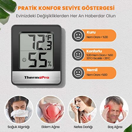 ThermoPro TP49B Mini Iç Mekan Dijital Sıcaklık ve Nem Ölçer Termometre