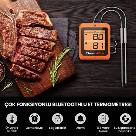 ThermoPro TP920 Cep Telefonu Kontrollü, Bluetooth ve Çift Problu Profesyonel Gıda Pişirme Termometre