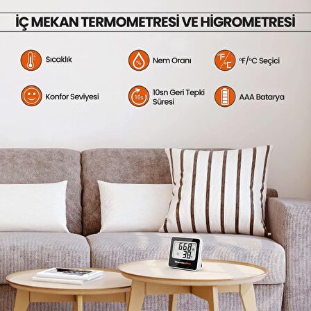 ThermoPro TP157 İç Mekan (Sera, Dolap, Bebek Odası) Hassas Sıcaklık ve Nem Ölçer Mini Termometre