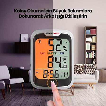 ThermoPro TP358 Telefon Kontrollü, Saatli, Takvimli, İç Mekan Sıcaklık ve Nem Ölçer Termometre