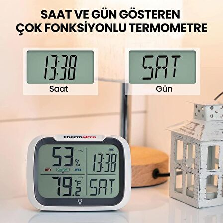 Thermopro TP393 APPli Saatli Limit Aşım Uyarılı  Iç Mekan Sıcaklık ve Nem Ölçer Termometre