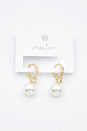 Taşlı İnci Küpe - Altın Rengi