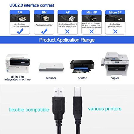 Ancheyn USB Yazıcı Printer Ara Bağlantı Kablosu USB 2.0 Yüksek Hız 3 Metre 4912