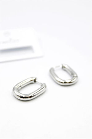 Oval Halka Küpe - Gümüş Rengi