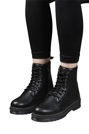 Kadın Termo Fermuarlı Bağcıklı Bot SİYAH