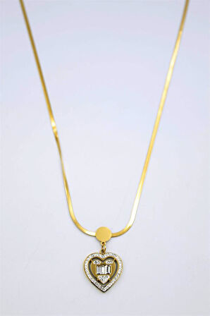Baget Taşlı  Kalp Kolye - Altın