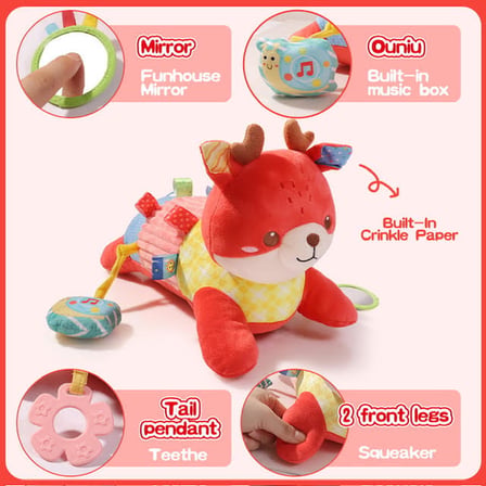 Renkli Hayvan Figürlü Peluş Oyuncak 35 cm Bebek Eğitici ve Duyusal Çıngıraklı Aktivite Oyuncağı