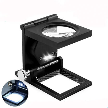 TH9005A Katlanabilir Metal Işıklı Büyüteç – 8x Zoom, LED Aydınlatmalı, Deri Kılıflı