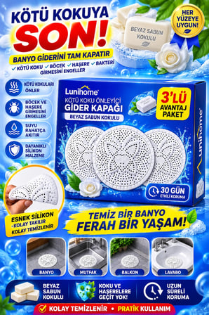 3 Adet Beyaz Sabun Kokulu Kötü Koku Önleyici Gider Kapağı – Silikon Banyo Mutfak Balkon Lavabo Tıpası