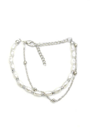 Zincirli İnci Bileklik - Gümüş