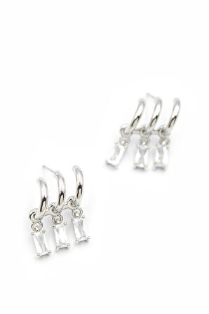 Küçük Baget Taşlı Küpe - Gümüş Rengi