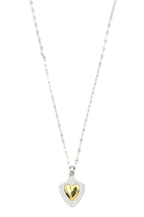 Taşlı Kalp Kolye - Gümüş