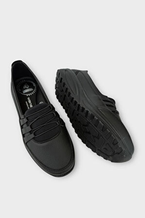 Kadın Ortopedik Taban Spor Bantlı  Lastikli Anne Günlük Ayakkabı SİYAH - SİYAH