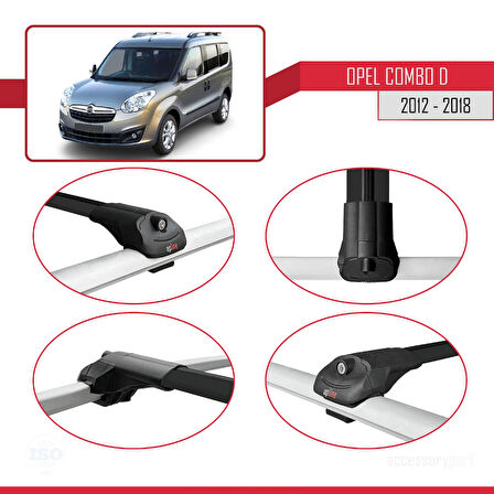 Opel Combo D 2012-2018 Arası ile Uyumlu ACE-1 Ara Atkı Tavan Barı Siyah 2 Adet