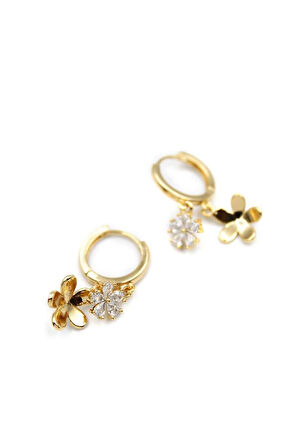 Zirkon Taşlı Çiçek Küpe - Altın Rengi