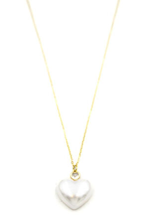 İnci Kalp Kolye - Altın