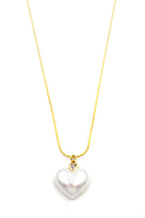 İnci Kalp Kolye - Altın