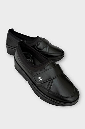 Kadın Ortopedik Taban Comfort Bantlı Günlük Ayakkabı SİYAH - SİYAH