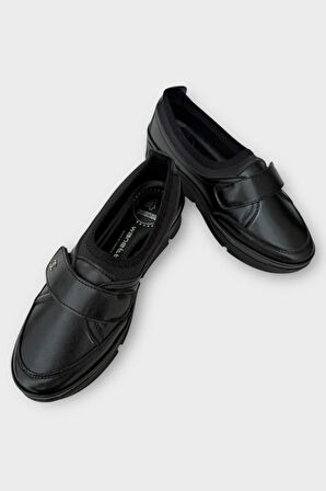 Kadın Ortopedik Taban Comfort Bantlı Günlük Ayakkabı SİYAH - SİYAH