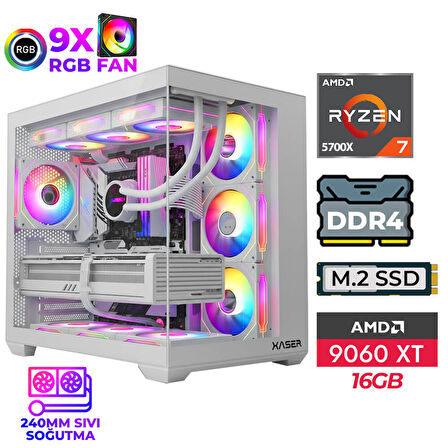 Xaser Lexus x741 Ryzen 7 5700X 32GB Ram 1TB M.2 NVMe SSD 16GB RX9060 XT Sıvı Soğutmalı Oyuncu Bilgisayarı