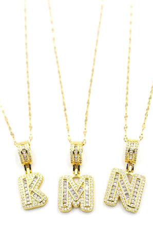 24'lü Taşlı  Harf Kolye - Altın