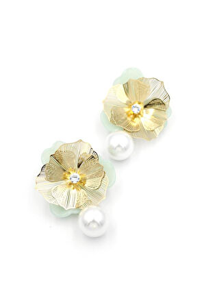 Metal Çiçek Küpe - Yeşil