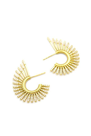 Taşlı Küpe - 14K Altın