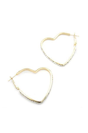 Taşlı Kalp Halka Küpe - Altın